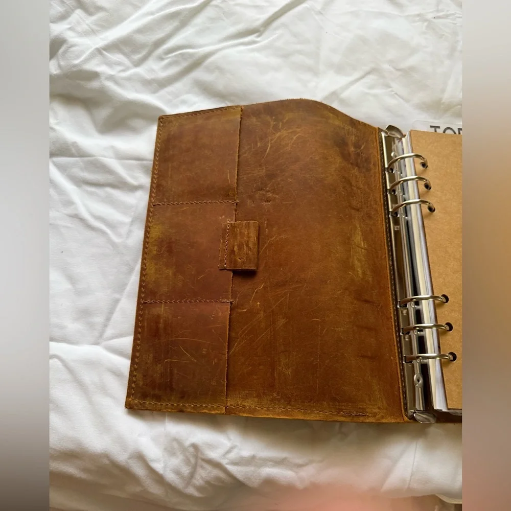 Leather Ring Binder Journal Organizer - Brown